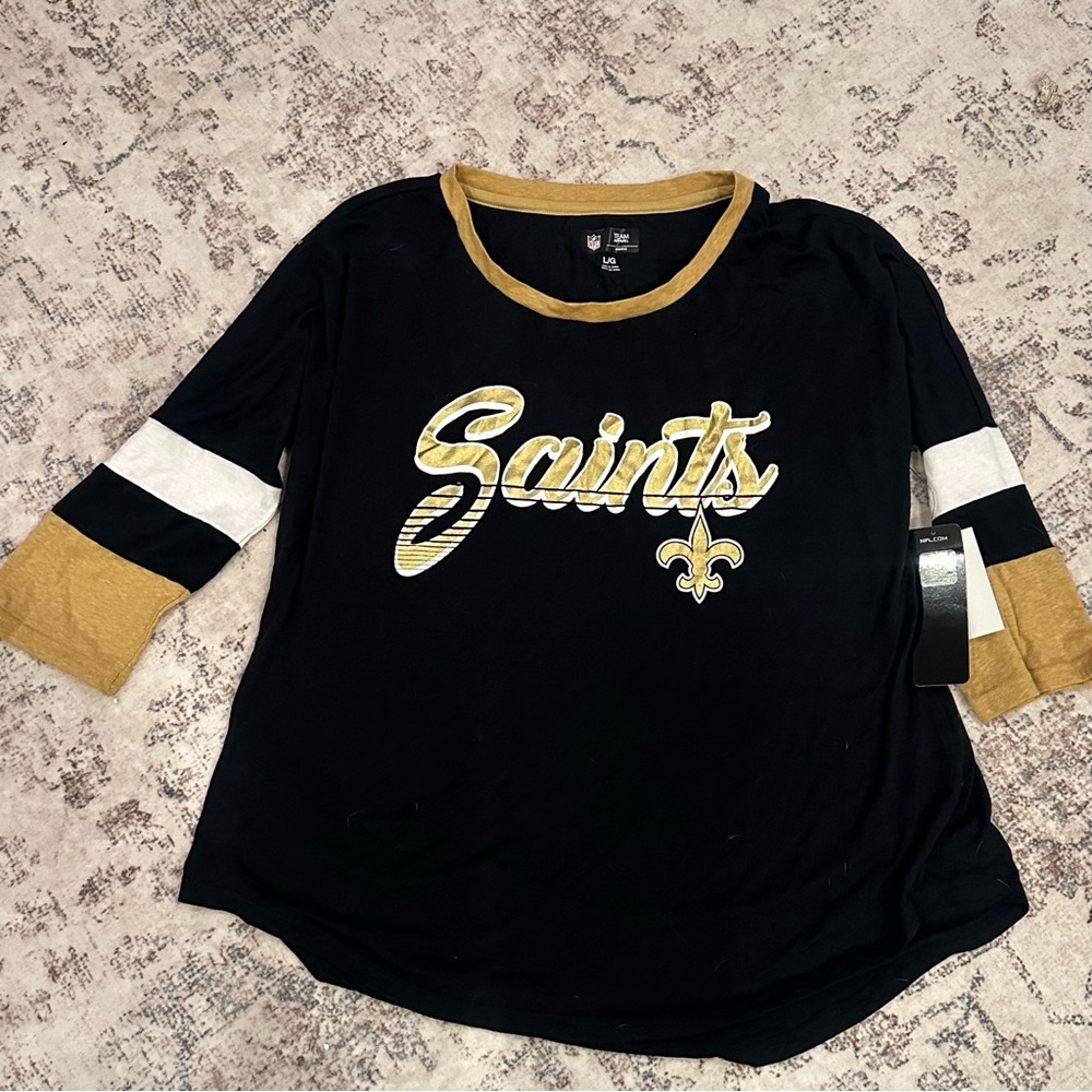 NWT NFL Team Apparel New Orleans Saints Black Top with Gold and White Accents